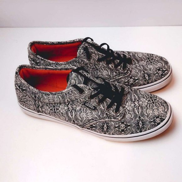 Vans Shoes - Vans Off The Wall Shoes Womens Size 8.5 Black White Paisley Sneakers